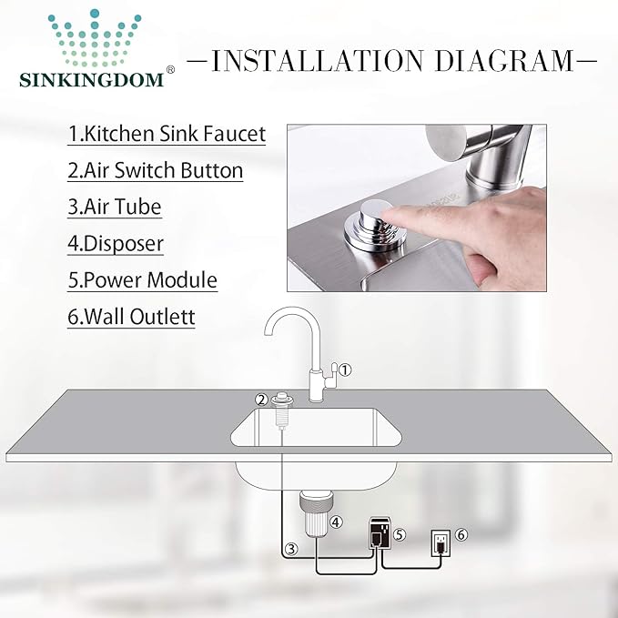 SinkTop Air Switch Kit (Long Full Brass Button) for Disposal, Dual Outlet, (Chrome)-Ruum Studio Home