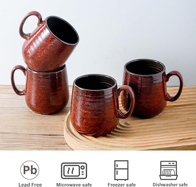 Hasense Ceramic Coffee Mugs Set of 4, 8 oz Small Coffee Cups, Porcelain Mug with Handle for Espresso, Tea, Milk and Cocoa, Ideal for Mother's Day Christmas Gift, Dishwasher & Microwave Safe, Red-Ruum Studio Home