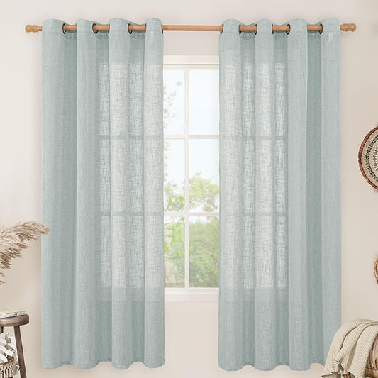 LAMIT Linen Blended Curtains 72 inch for Bedroom, Linen Textured Light Filtering Drapes Bronze Grommet Boho Neutral Panels for Farmhouse/Living Room, 2 Panels, 52 x 72 Inch, Greyish Blue-Ruum Studio Home