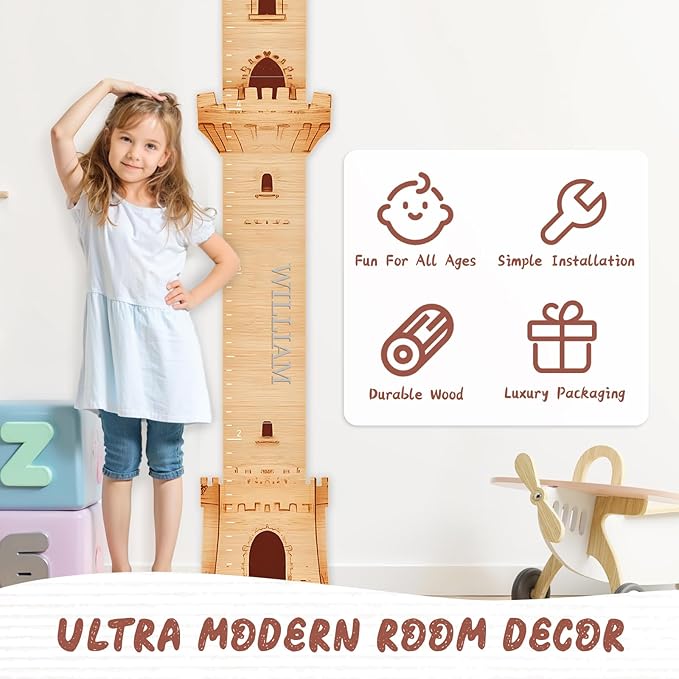 Personalized Name Growth Chart, Castle Height Chart, Customized Name Measuring Board for Kids Height, Kids Growth Measurement Decorative Wall Sticker, Nursery Growth Chart Ruler-Ruum Studio Home