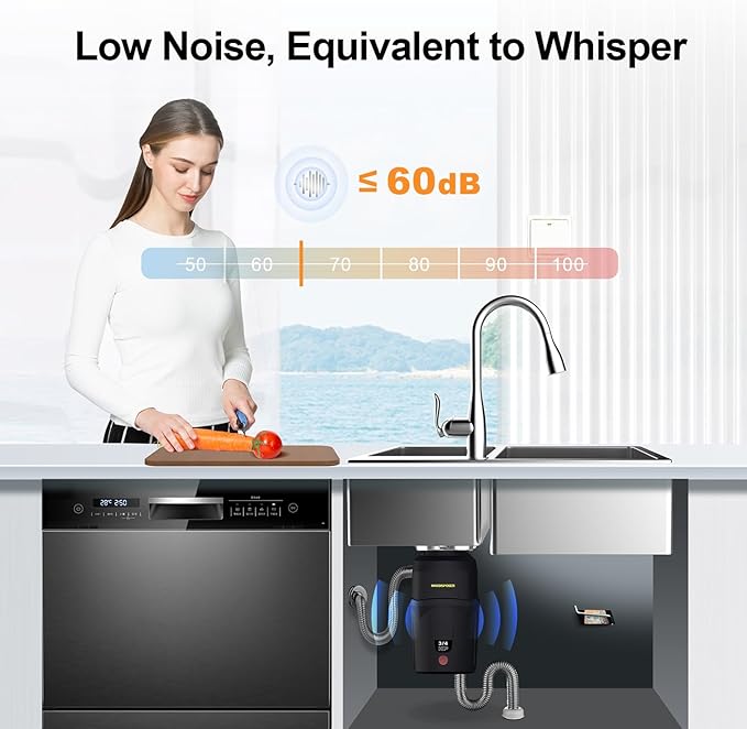 A600 Garbage Disposal 3/4 HP for Kitchen Sink, Food Waste Disposer Fast Continuous Feed Stainless Steel Grind, Quiet, Ease Install, With Power Cord, Powerful Drainage Compact Design 0.75 Horsepower-Ruum Studio Home