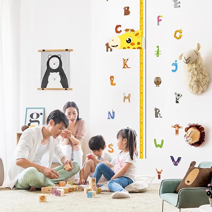 Kids Growth Chart Height Measure Wall Decal Animal Alphabet Stickers Giraffe Design Removable Wall Decorations-Ruum Studio Home