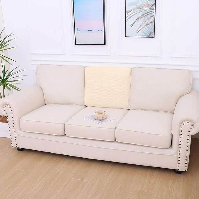 hyha Waterproof Couch Cushion Covers for Pets, Non Slip Sofa Seat Cover for Dogs Washable, Soft Thick Stretch Jacquard Fabric, Sofa Slipcovers with Elastic Bottom (1 Piece for Backrest L, Beige)-Ruum Studio Home
