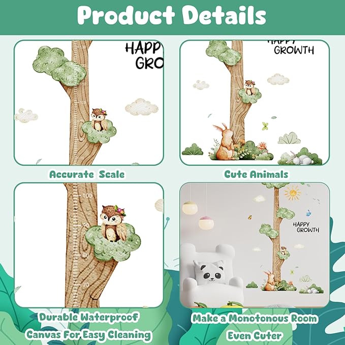 3D Cartoon Height Chart for Kids, DIY Growth Stickers, Removable Height Wall Chart for Kids Nursery, Bedroom, Bathroom-Ruum Studio Home