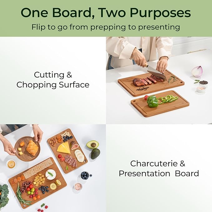 Butcher Block 2-Pcs Carbonized Bamboo Cutting Board Set With Juice Groove For Meal Prep & Cheese Serving - Ideal Kitchen Gift Set of 2 (M+L)-Ruum Studio Home