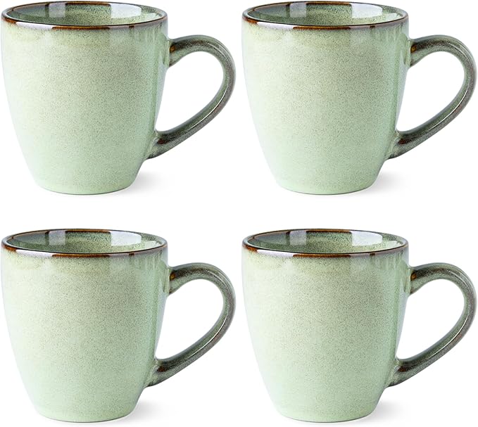 GBHOME Ceramic Coffee Mugs Set of 4, 12oz Stoneware Coffee Mugs Set For Dad Mom Women MEN, Light Weight Ceramic Coffee Cups for Latte/Tea/Beer/Hot Cocoa, Dishwasher & Microwave Safe, Pastel Green-Ruum Studio Home