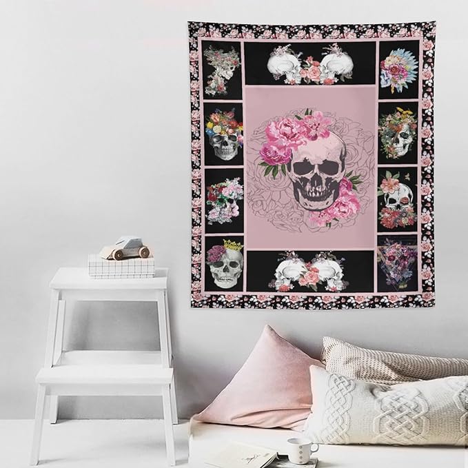 yowecso Sugar Skull Tapestry Horror Skeleton Tapestry Wall Hanging for Bedroom Rose Skull Tapestries Aesthetic Wall Decor for Home Dorm Living Room 50"x60"-Ruum Studio Home