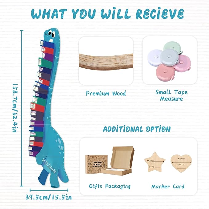 Personalized Name Growth Chart for Wall, Dinosaur Book Wooden Growth Chart Kids Height Chart, Wall Measurement for Kids, Height Chart for Wall, Growth Ruler for Toddler Playroom Decor-Ruum Studio Home