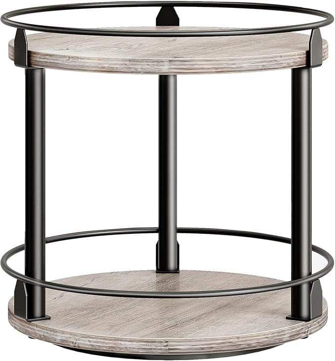Lazy Susan Organizer, Rotating Spice Rack, 2 Tier Spice Turntable Organizer, Industrial Turntable Spice Holder, for Kitchen Countertop and Cabinet, Compact and Versatile, Greige SR22BG-Ruum Studio Home