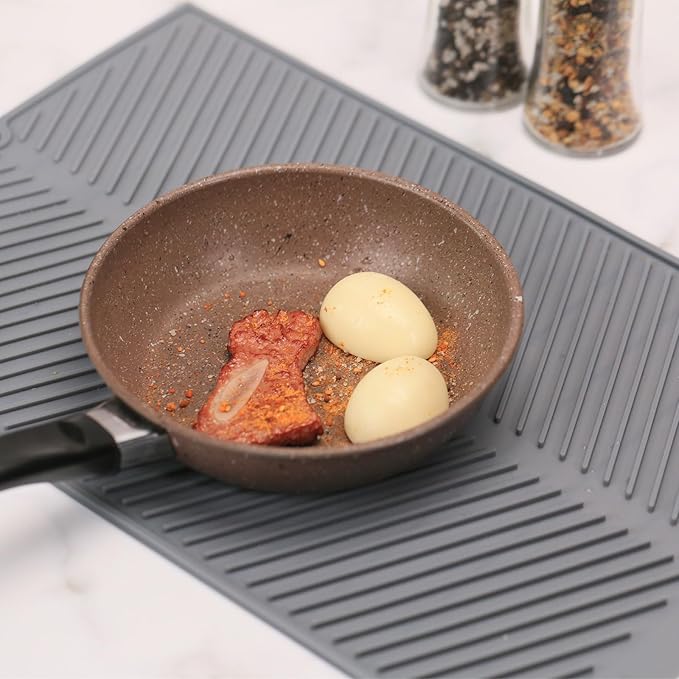 Silicone Dish Drying Mat for Kitchen Counter, 15''x 10'' Drying Mat with Drain Lip, Non-Slip Dish Drainer Mats with Built-in Drain, Heat Resistant Drain Pad on Countertop, Gray-Ruum Studio Home