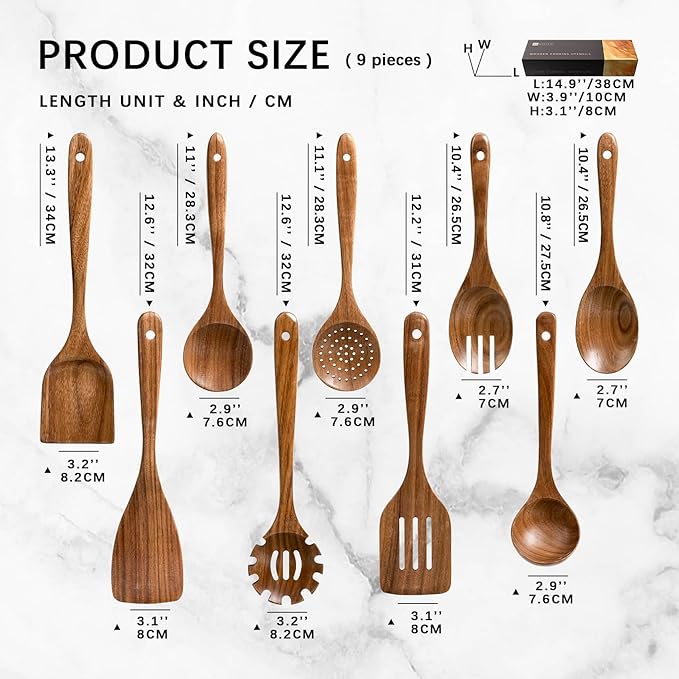 Wooden Spoons for Cooking, Nonstick Cooking Utensil Set with 9 Piece Acacia Wooden Spatulas and Spoons for Cooking, Terrific for Everyday Kitchen Tasks-Ruum Studio Home