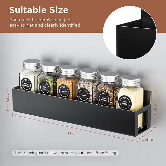 2 Pack Magnetic Spice Rack with 12 Spice Jars, Spice Labels, Magnetic Spice Organizer Shelf for Refrigerator, Microwave, Seasoning Organizer for Kitchen, Spice Jars with Label and Organizer Rack-Ruum Studio Home
