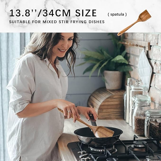 Wooden Spoons for Cooking, Nonstick Cooking Utensil Set with 4 Piece Acacia Wooden Spatulas and Spoons for Cooking, Terrific for Everyday Kitchen Tasks-Ruum Studio Home