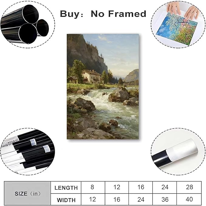 Vintage landscape rural scenery poster art farmhouse cottage wall decor living room kitchen quiet country stream suitable for bedroom bathroom-Ruum Studio Home