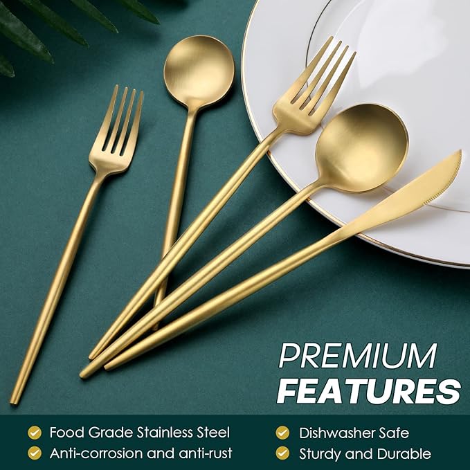 Matte Gold Silverware Set, OGORI 30-Piece Food Grade Stainless Steel Gold Flatware Set, Kitchen Utensil Set Service for 6, Tableware Cutlery Set for Home and Restaurant, Dishwasher Safe - Gift Box-Ruum Studio Home