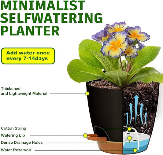 '- Uneed Plastic Flower Pot,5-Pack Plant Pots with Drainage 7/6.5/6/5.5/5 Inch,Self Watering Pots for Indoor Plants,Planters for Indoor Outdoor Plants (Black)-Ruum Studio Home