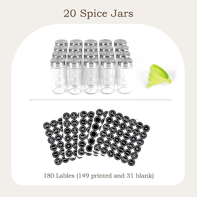 WelFurGeer Bamboo Spice Rack Organizer for Countertop, Revolving Spice Shelf with 20 Glass Jars, Lids & Labels, Desktop Rotating Seasoning Organizer for Kitchens, Space-Saving Design-Ruum Studio Home