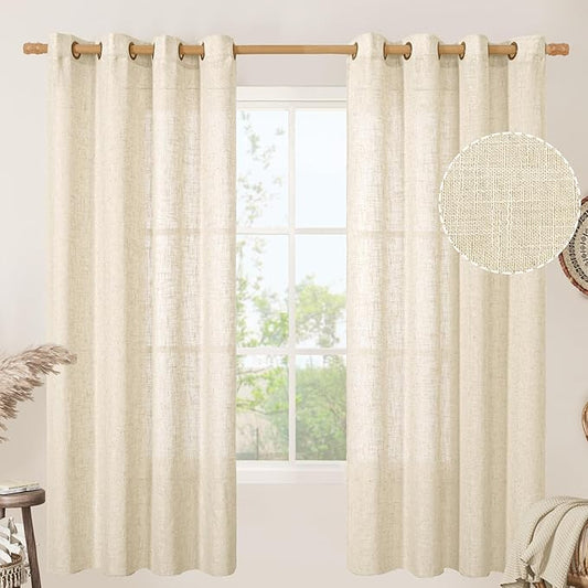 LAMIT Beige 72 inch Linen Curtains 2 Panels Set for Living Room, Soft Thick Linen Semi Sheer Light Reducing Bronze Grommet Window Treatments Neutral Drapes for Bedroom, 52 x 72 Inch-Ruum Studio Home