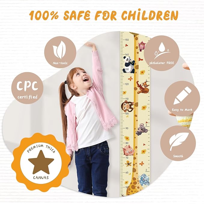 Personalized Name Growth Chart Wall Decor for Kids – Canvas Removable Height Chart Measuring Ruler 59" x 7.9" (Giraffes)-Ruum Studio Home