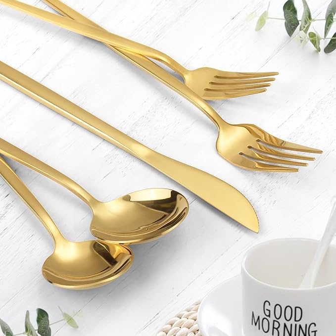 Gold Silverware Set, KassKa 40 Pieces Flatware Cutlery Set, Stainless Steel Utensils Set Spoon Fork Knives Set for Home Restaurant and Kitchen, Mirror Polished Finished, Service for 8-Ruum Studio Home