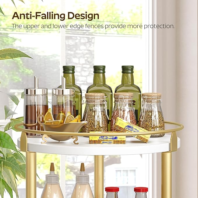 Lazy Susan Organizer, Rotating Spice Rack, 2 Tier Spice Turntable Organizer, Industrial Turntable Spice Holder, for Kitchen Countertop and Cabinet, Compact and Versatile, White and Gold SR22DW-Ruum Studio Home