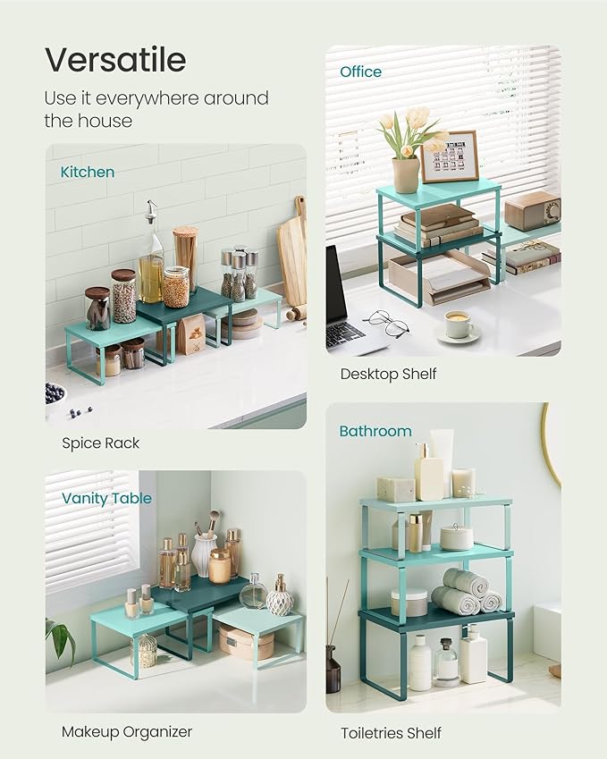 SONGMICS Cabinet Organizer Shelf, Set of 3 Kitchen Counter Shelves, Kitchen Storage, Spice Rack, Stackable, Expandable, Green UKCS220C01-Ruum Studio Home