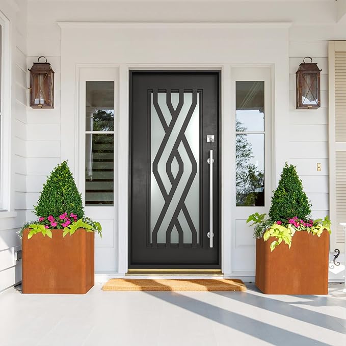 Corten Steel Large Square Planter 26"x26"x26, Cube Metal Planter Pot with Drainage Holes for Outdoor, Large Flower Pots for Patio Deck and Yard-Ruum Studio Home