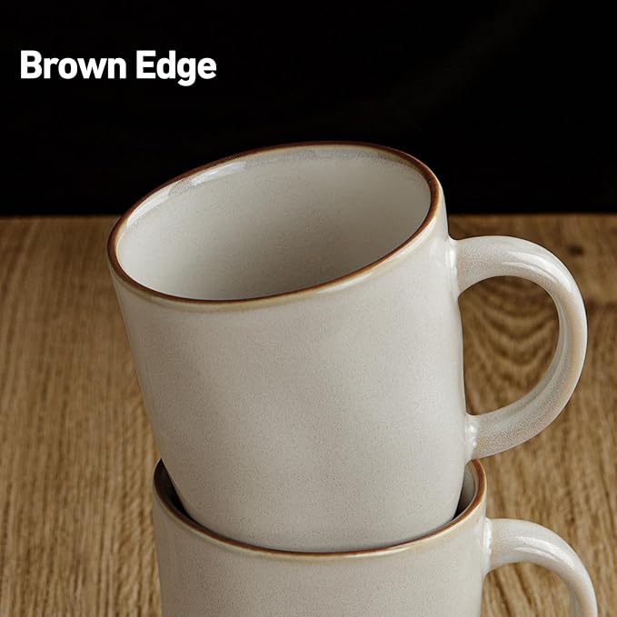 famiware Coffee Mugs Set of 4, Ocean Square 13oz Coffee Cup Set with Handle for Cocoa, Milk, Hot Chocolate, Stoneware Cups for Kitchen, Reactive Glaze, Microwave and Dishwasher Safe, Cappuccino White-Ruum Studio Home