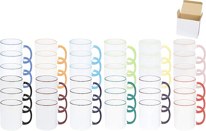 11oz White Ceramic Sublimation Coffee Mug in White Gift Box,12 Mixed Colors Banded, Case of 36-Ruum Studio Home