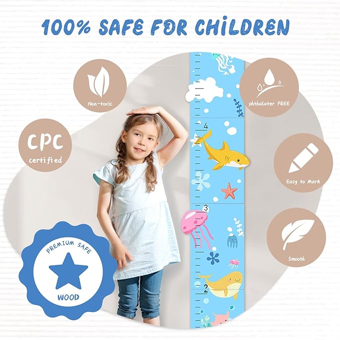 Personalized Name Growth Chart, Marine Animals Wooden Growth Chart for Kids, Height Chart for Boys Girls, Measuring Board for Kids Height for Child's Room, Nursery Decor Decoration-Ruum Studio Home