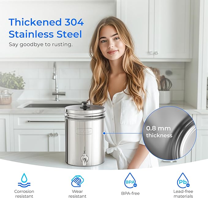Waterdrop 2.25G Gravity-fed Water Filter System, with Silver Ions Enhanced Filtration with 2 Black Carbon Filters and Metal Spigot-Ruum Studio Home
