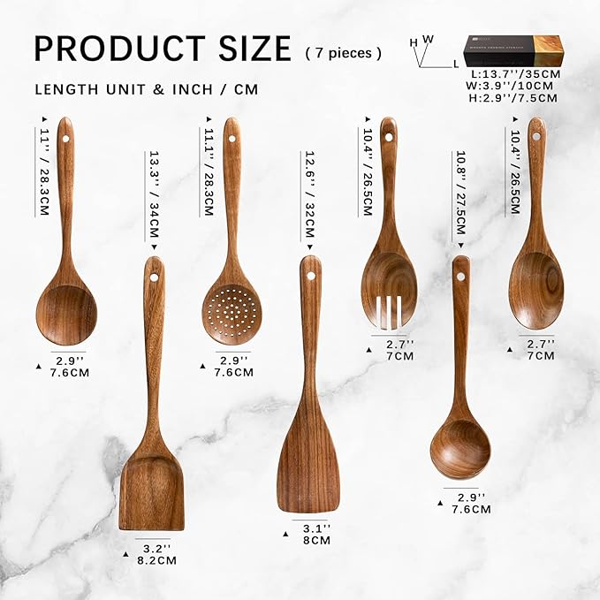 Wooden Spoons for Cooking, Nonstick Cooking Utensil Set with 7 Piece Acacia Wooden Spatulas and Spoons for Cooking, Terrific for Everyday Kitchen Tasks-Ruum Studio Home