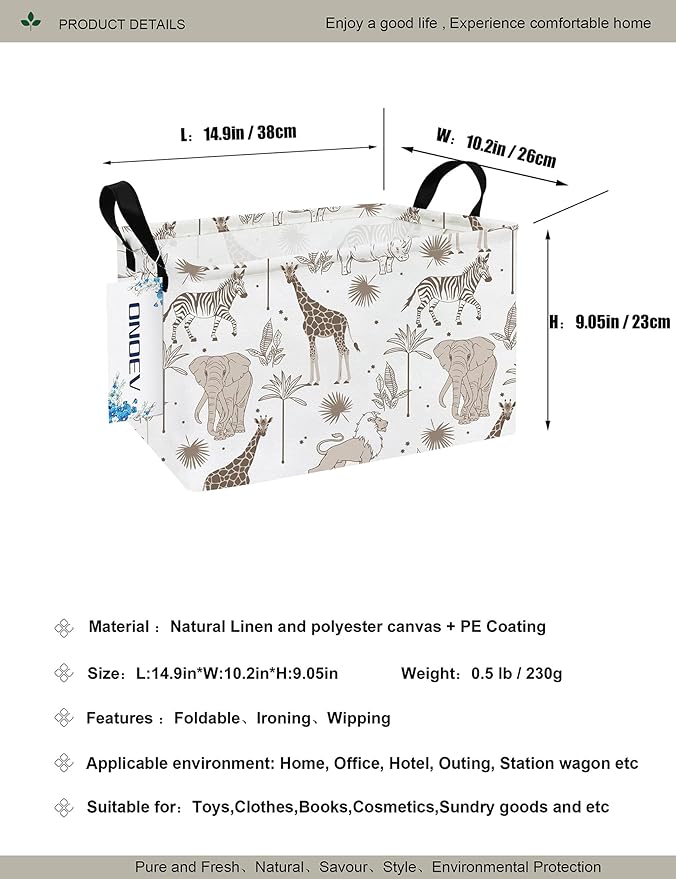 Rectangular Folding Laundry Basket,waterproof Canvas Basket,gift basket,Suitable for children's room,Office,Clothes,Toys Storage(Animals)-Ruum Studio Home