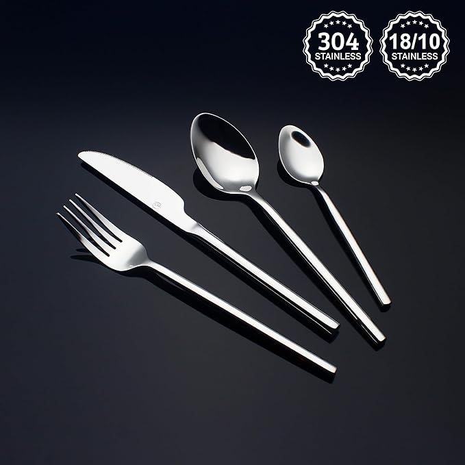 24 Piece Silverware Set For 6 Heavy duty 18/10 Stainless Steel Flatware Set Modern Design Knife/Fork/Spoon Mirror Polished Dishwasher Safe Cutlery Set with Gifts-Ruum Studio Home