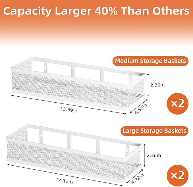 Spice Rack Wall Mount, 4 Pack Wall Spice Rack & Hanging Storage Baskets Organizer Wall Mount, Large Capacity Metal Spice Shelf for Kitchen Cabinet, Pantry Doors, Bathroom, Shower, Home Decor-Ruum Studio Home