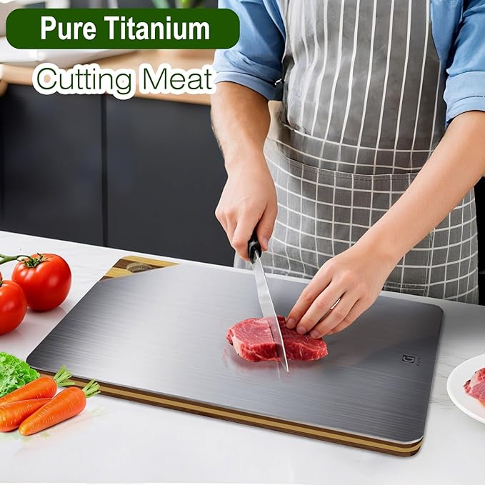 Titanium Cutting Board for Kitchen, Cutting Board Double Sided Food Grade, Pure Titanium and Natural Bamboo, with Deep Juice Grooves, Large Size 15.6”×11”-Ruum Studio Home