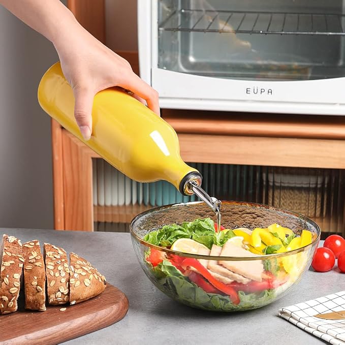 Sweejar Large Ceramic Olive Oil Dispenser Bottle, Opaque Oil Cruet Protects Oil to Reduce Oxidation, Suitable for Storage Oil, Vinegar, Soy Sauce & Other Liquids, Pack of 1, 24 Fl Oz (Yellow)-Ruum Studio Home