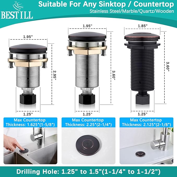 BESTILL Garbage Disposal Air Switch Kit-UL Listed, Cordless Sink Top Switch Button for Waste Disposer, 3.6" Long Push Button with Brass Cover, Oil Rubbed Bronze, Compatible with all Garbage Disposals-Ruum Studio Home