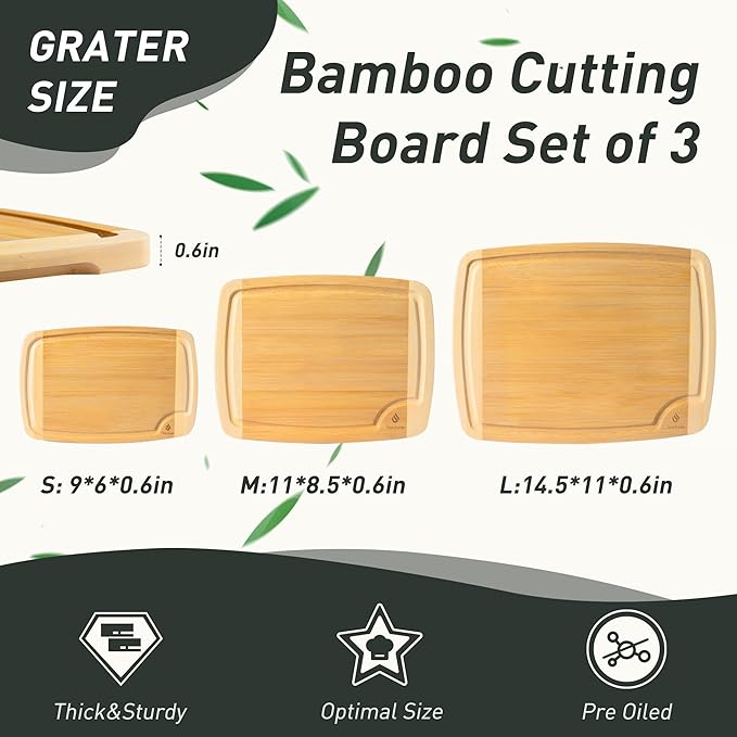 3 packs Bamboo Cutting Board Set Non Slip Feet Over Sink For Kitchen Meal Prep & Serving Brides Her Wedding Day Bridal Shower Engaged Wed House Christmas Married Future Unique Cool Gifts-Ruum Studio Home