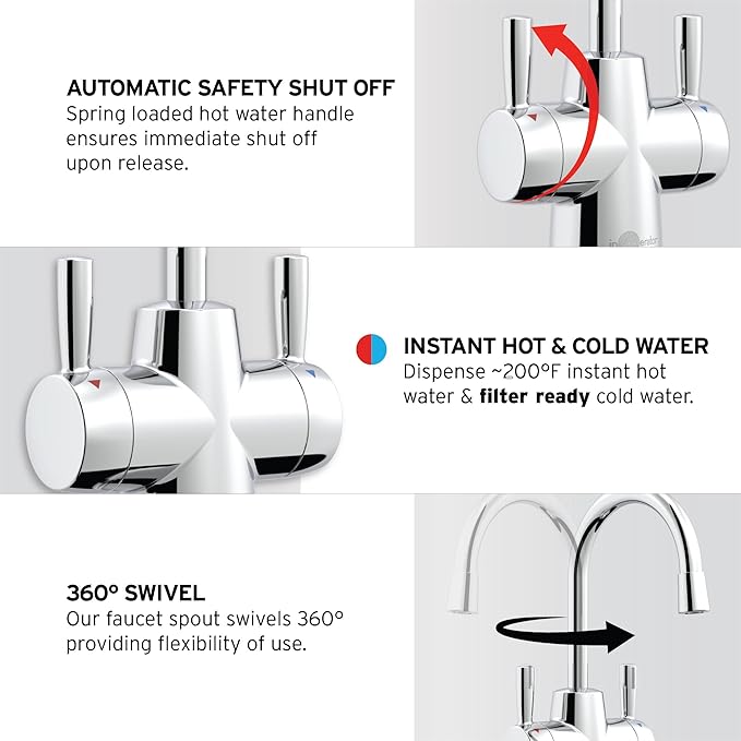 InSinkErator Stainless Steel Tank, HC250C-SS HOT250 System, 2-Handle Drinking Faucet in Chrome with 2/3-Gallon, Filter-Compatible Instant Hot/Cold Water Dispenser-Ruum Studio Home