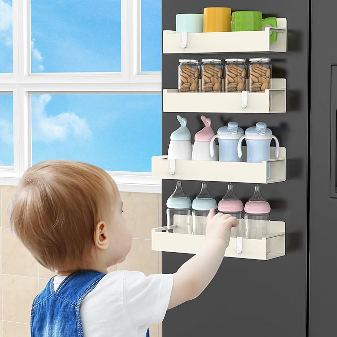 4 Pack Magnetic Spice Rack Organizer for Refrigerator and Oven, Cream White Fridge Organizers and Storage for Kitchen-Ruum Studio Home