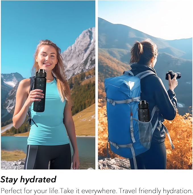 32oz Motivational Water Bottles with Time Marker & Fruit Strainer, Transparent Gradient Color Water Bottle with Times to Drink, Leakproof & BPA Free, Reusable Bottle with Strap (No Straw)-Ruum Studio Home