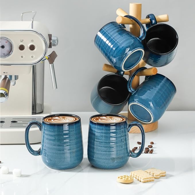 Hasense Porcelain Coffee Mugs Set of 6, 15 Ounce Large Ceramic Coffee Cups Set with Handle for Latte, Tea, Cocoa and Hot Chocolate, Blue Coffee Mugs for Men and Women, Microwave Safe-Ruum Studio Home