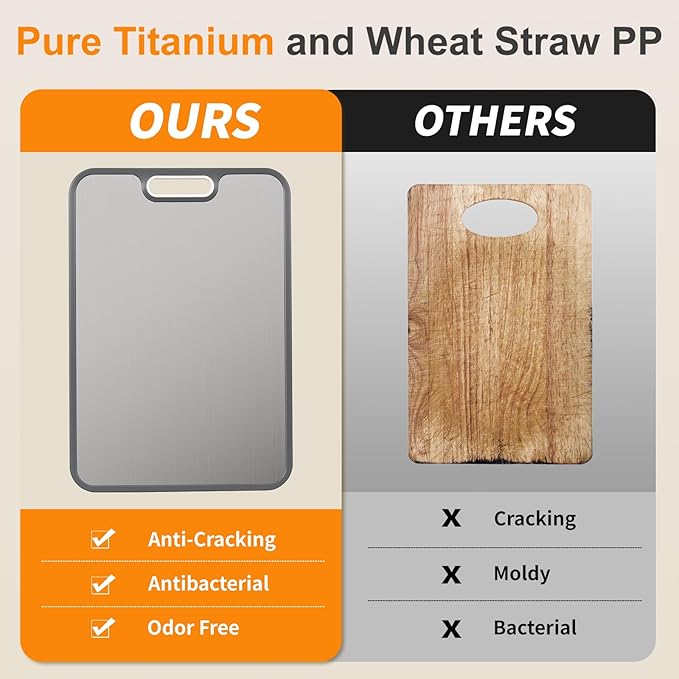 Titanium cutting boards for Kitchen,Double Sided Food Grade,Pure Titanium and Wheat Straw PP, Double Chopping Boards for Meat and Fruits Easy to Clean Size 15’’x10’’-Ruum Studio Home