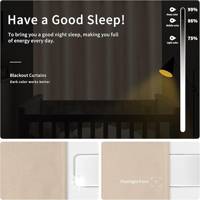 Easy-Going Blackout Curtains for Bedroom, Solid Thermal Insulated Grommet and Noise Reduction Window Drapes, Room Darkening Curtains for Living Room, 2 Panels (34x84 in, Beige)-Ruum Studio Home