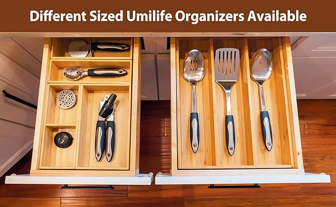 Umilife Drawer Organizer Storage Boxes, 2.5" High Bamboo Drawer Dividers, 3 Rearrangeable Bins for Kitchen, Office Desktop, Clothing, Makeup, vanity, Jewelry-Ruum Studio Home