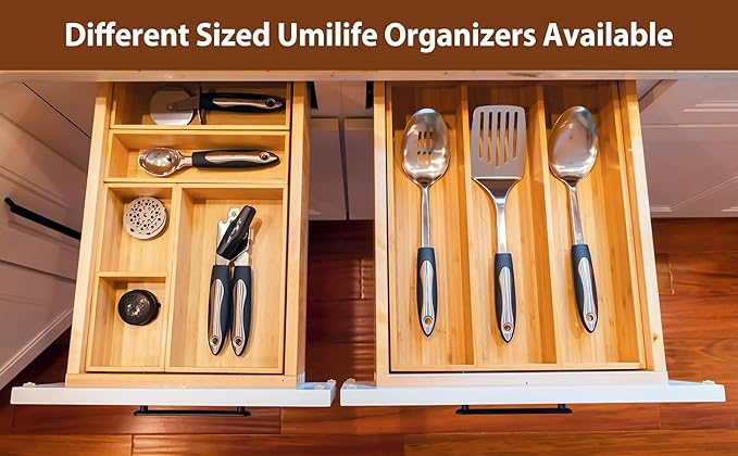 Umilife Drawer Organizer Storage Boxes, 2.5" High Bamboo Drawer Dividers, 5 Rearrangeable Bins for Kitchen, Office Desktop, Clothing, Makeup, vanity, Jewelry-Ruum Studio Home