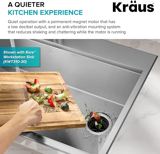 KRAUS WasteGuard High-Speed 3/4 HP Continuous Feed Ultra-Quiet Motor Garbage Disposal with Power Cord and Flange Included and Universal Mount, KWD210-75MGR-Ruum Studio Home