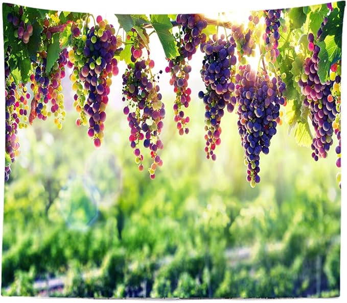 BULOR Vineyard Tapestry Grapes Clusters Wine Rustic Vintage Tapestry Wall Hangings Tapestry for Kids Bedroom Living Room Dorm Man Cave Background(80x60 Inch)-Ruum Studio Home