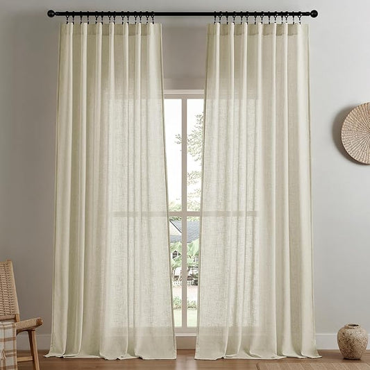 Joydeco Linen Curtains 90 Inch Length 2 Panel Sets,Light Filtering Curtains for Bedroom 52 Inch Wide Living Room Drapes with Back Tabs & Rod Pockets (W52 x L90 Inch, Linen)-Ruum Studio Home